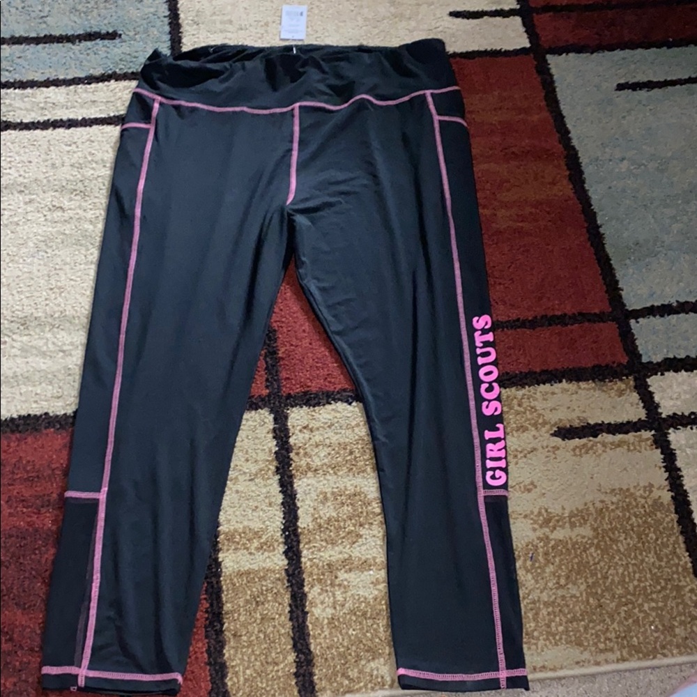 Black and Pink Athletic Leggings with Elastic Waistband